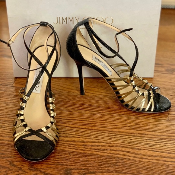 Jimmy Choo Elaphe/MirrorLeather Black/Champ, 38. - Picture 2 of 4